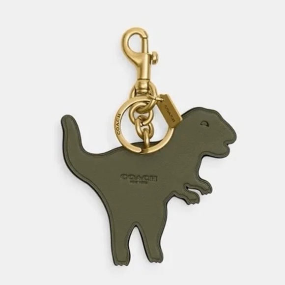 Coach Rexy Bag Charm Keychain in Brass/Green Smooth Refined Calf Leather NWT - Picture 1 of 15